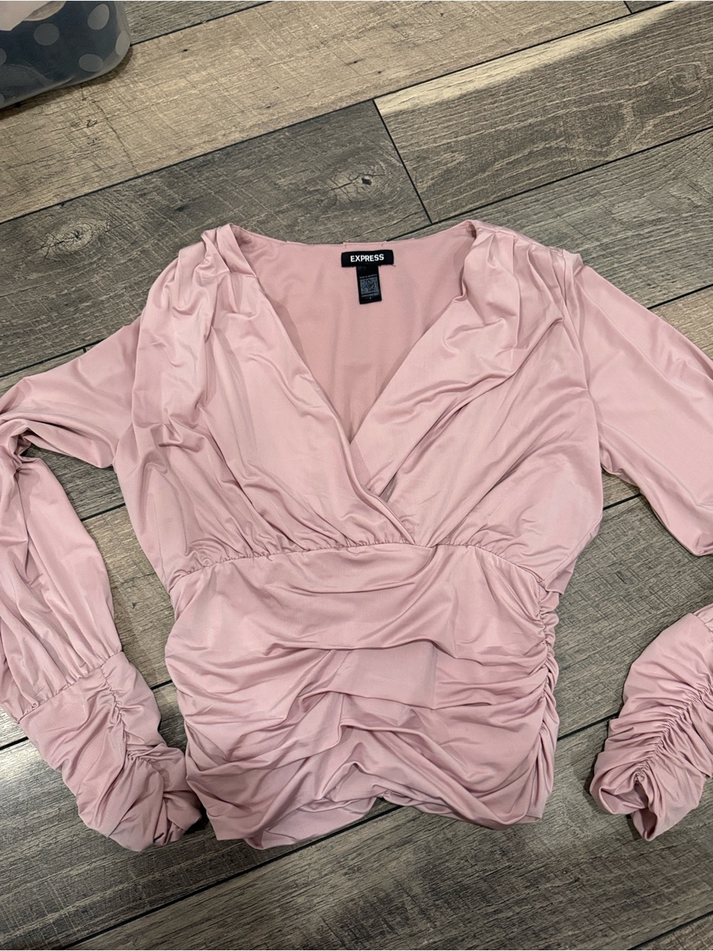Express Blush Pink Ruched Wrap Front Top